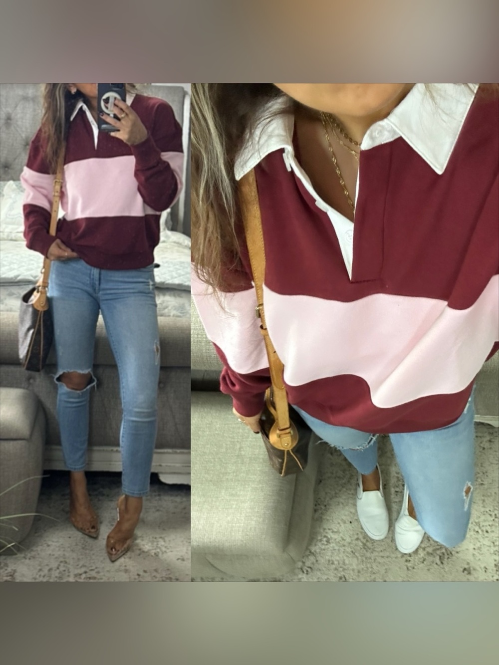 New🍂 The 90s Are Back Burgundy & Pink Rugby Sweatshirt